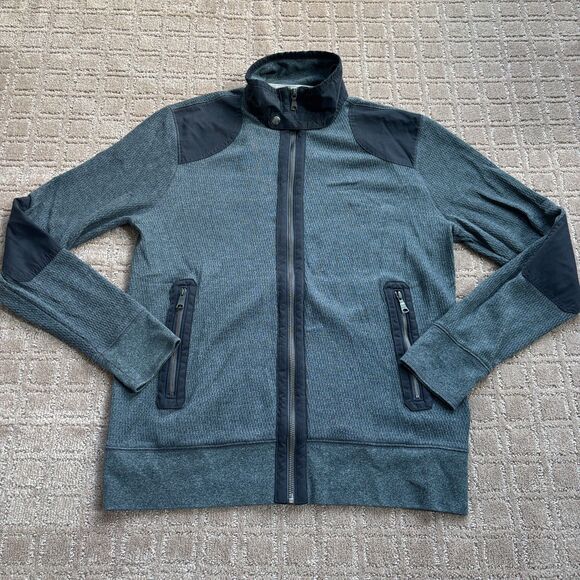 Banana Republic Other - Banana Republic Track Jacket Mens Medium Gray Elbow Patches Full Zip Mock Neck
